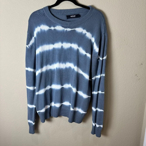 NORDSTROM XRAY Brand Grey Blue Tie Dye Stripe Crewneck Sweater Size Large - Picture 2 of 10